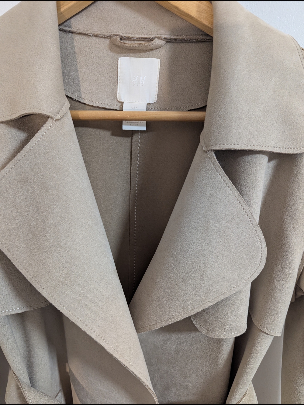 H&M Taupe Suede-Look Belted Trench Coat - Picture 4 of 7